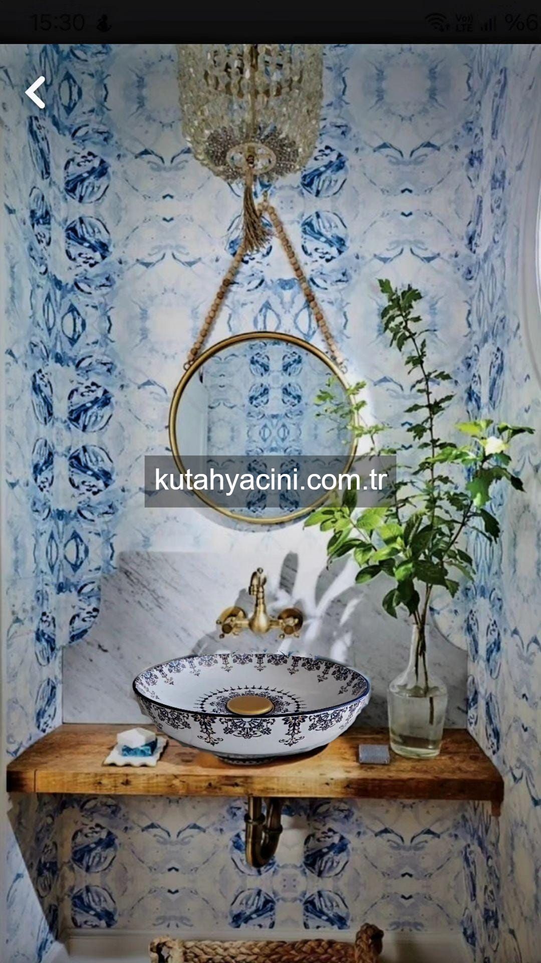 Porselen El Dekor Çinili Lavabo 42 x11 cm-53